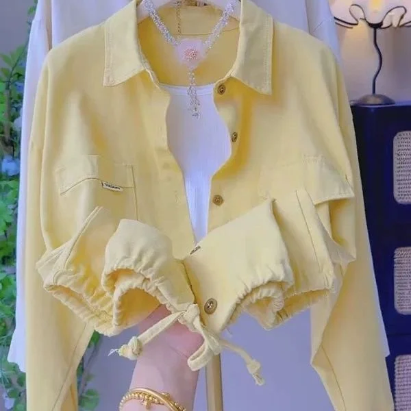 Athvotar Athvotar And Autumn New Polo Collar Loose Shirt With Open Shirt Under The Shirt Jacket Female Pink Rope Coat