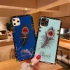 2023 Luxury Diamond Gem Peacock Feather Square Case For iPhone