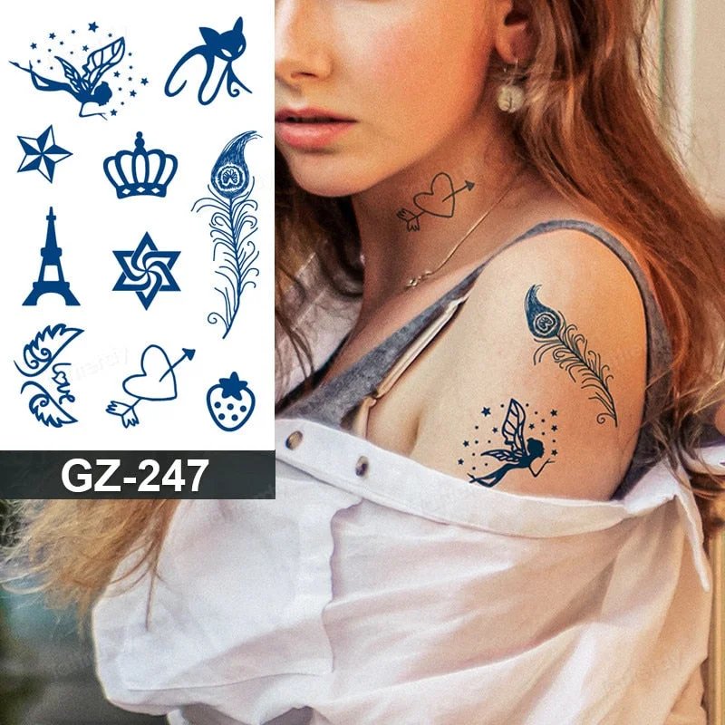 Waterproof Temporary Juice ink Sticker Triangle Star Words Feather Natural Fruit Gel Long lasting Tattoo Art for Men Women Arm