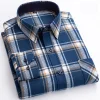 Pure cotton plaid casual square collar pocket long sleeve shirt