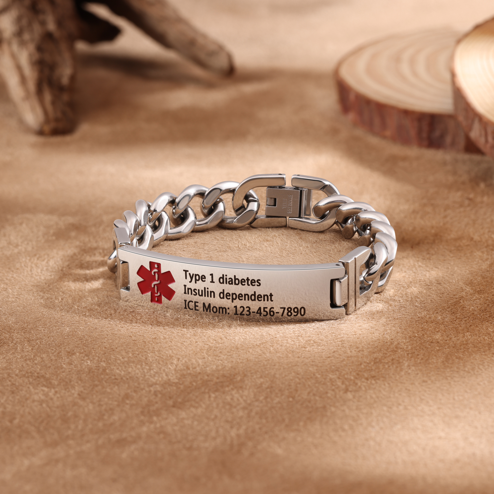 Personalized Medical Alert Bracelet ID Wristbands Stainless Steel Emergency Black Bracelet