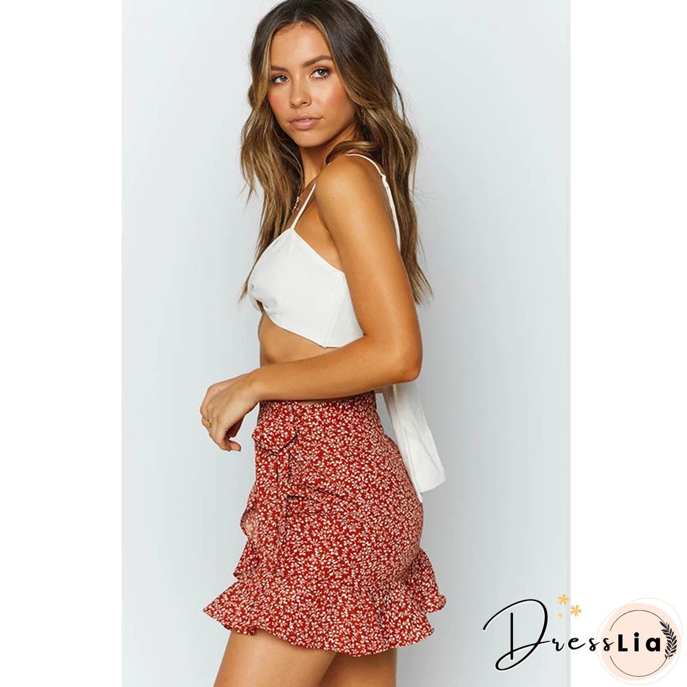 High-waist Lace-up Skirt European And American Ruffled Irregular Print Zipper Skirt