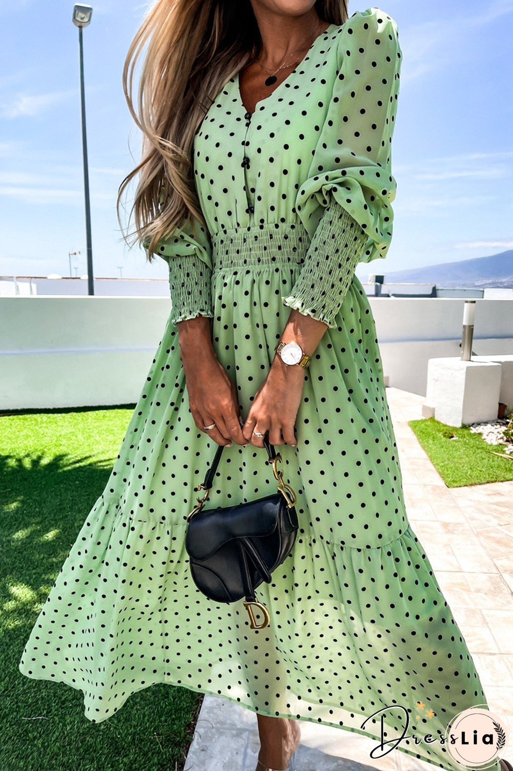 KarliDress Polka Dot Long-sleeved Maxi Dress P12716