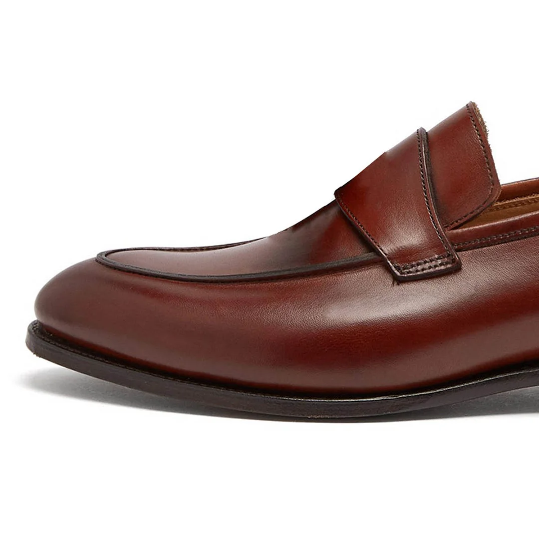 Classic Vegan Leather Brown Closed Toe Flat Loafer Shoes Women