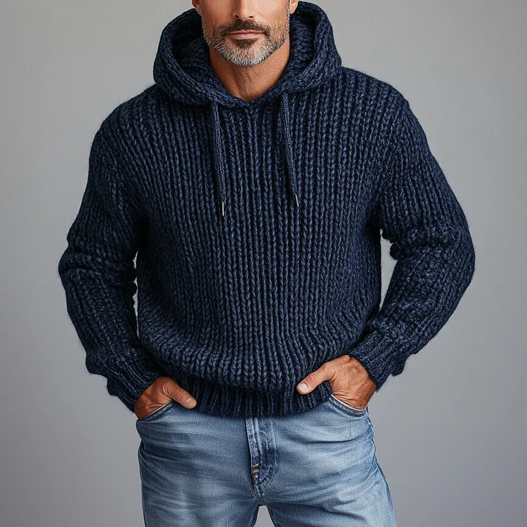 Men's Knitted Solid Color Casual Hoodie-inspireuse