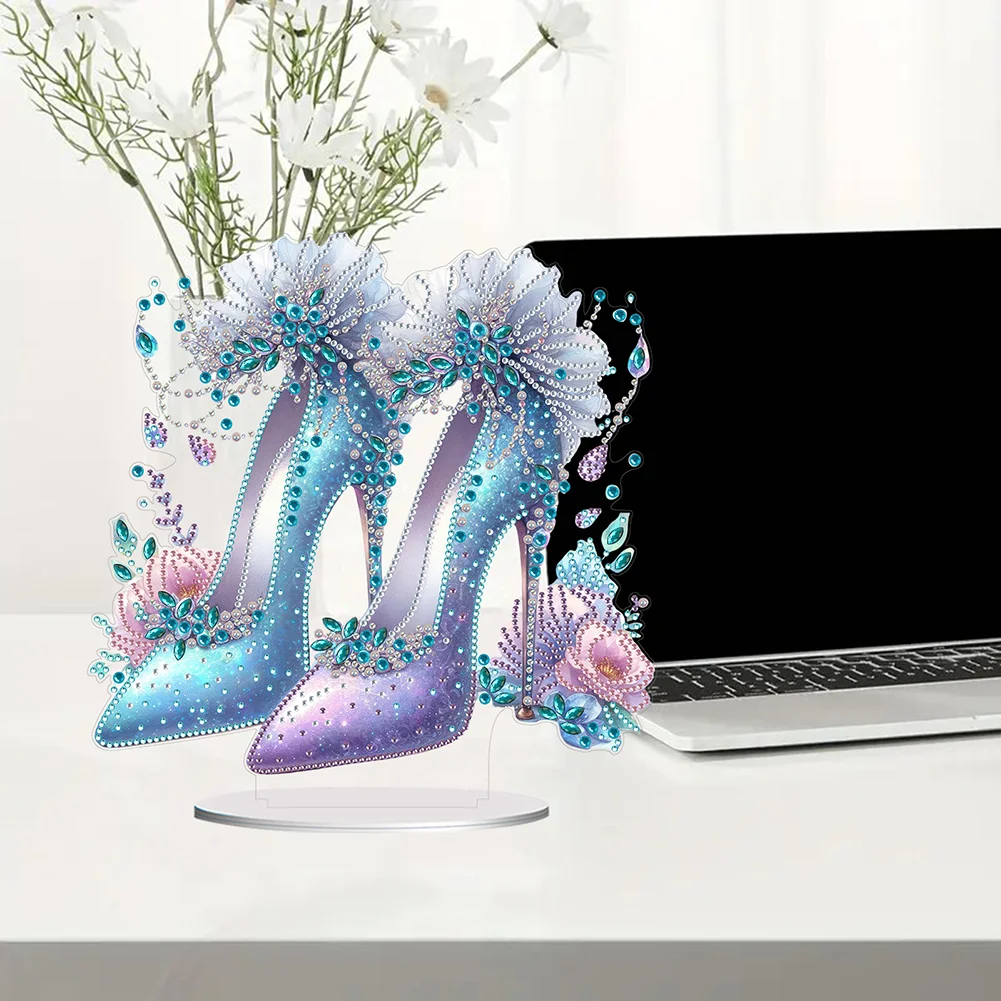 5D DIY Acrylic Special Shape Elegant High Heels Rhinestones Desktop Ornaments 