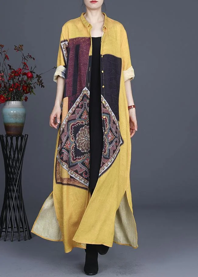 French Yellow Silk Long  Dress