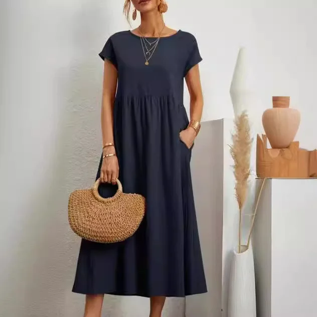 Uveng Uveng Solid Color Sleeveless Loose Cotton Into Pocket Dress