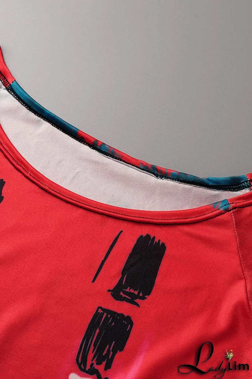 Red Casual Print Patchwork Off the Shoulder Plus Size Two Pieces