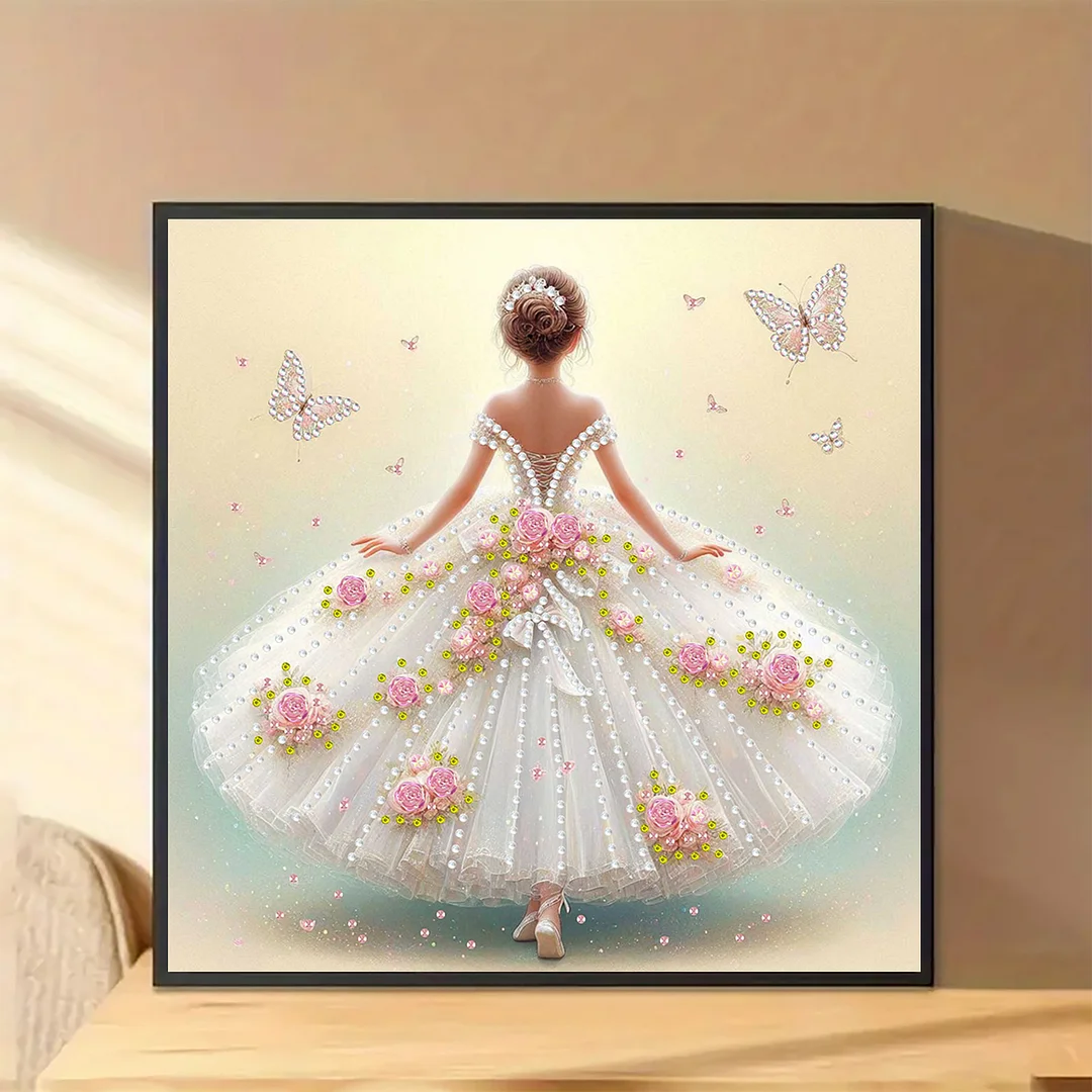 Diamond Painting - Partial Special Shaped Drill - Butterfly Gown(Canvas|30x30cm)