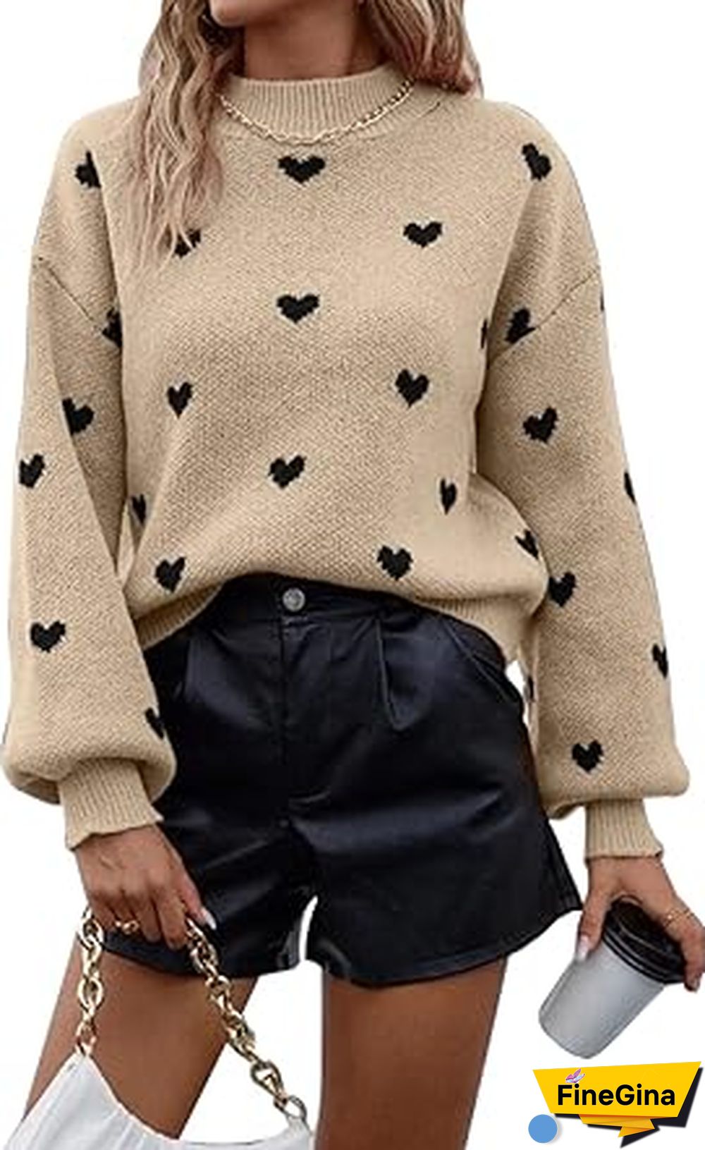 Simple Apricot Print Long Sleeve Sweater