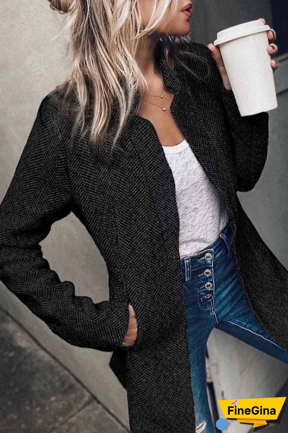 Casual Classic Retro Pocketed Heather Coat