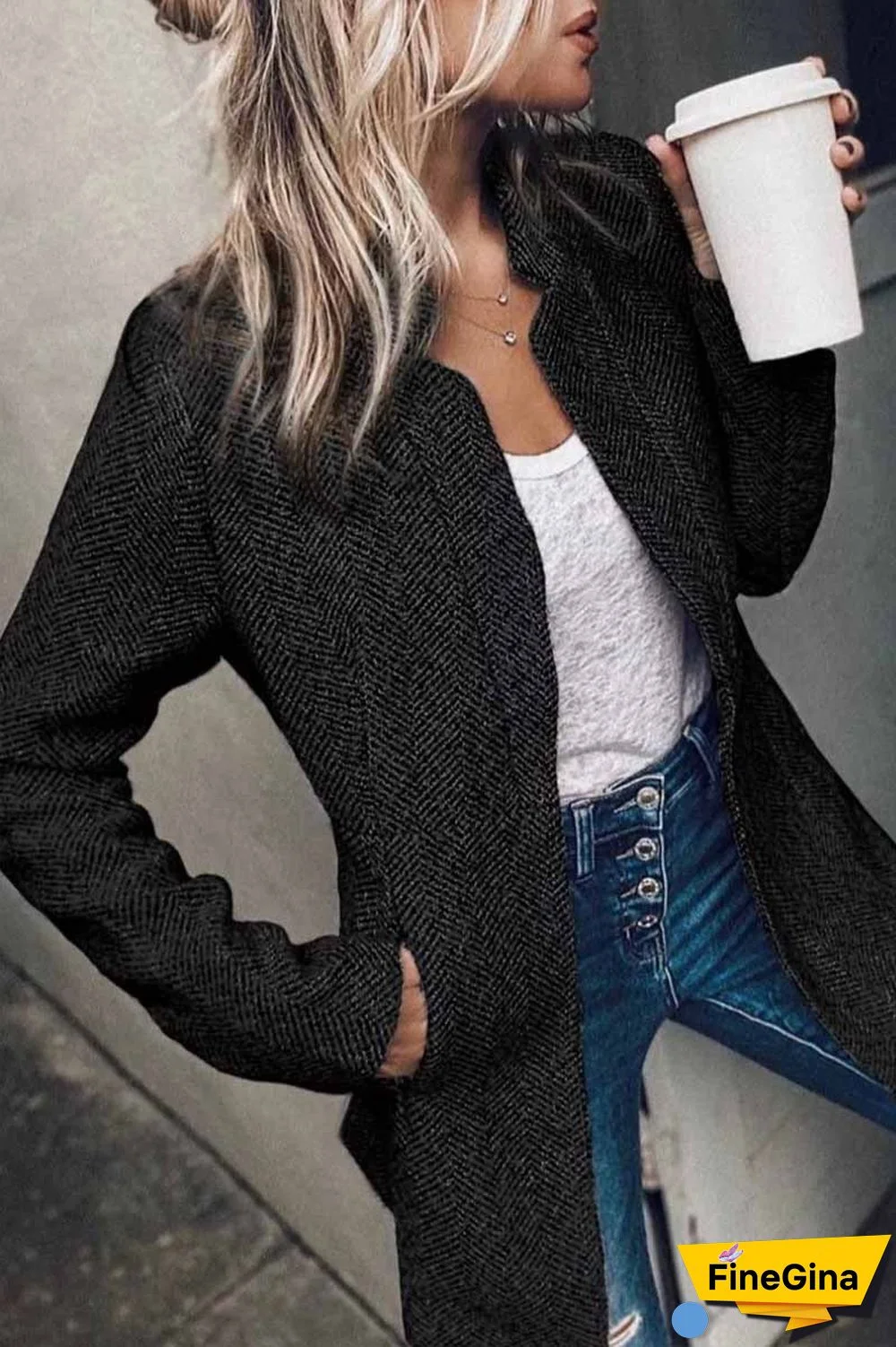 Casual Classic Retro Pocketed Heather Coat