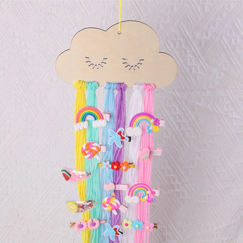 INS Nordic Wooden Cloud Baby Hair Clips Holder Princess Girls Hairpin Hairband Storage Pendant Jewelry Organizer Wall Ornaments