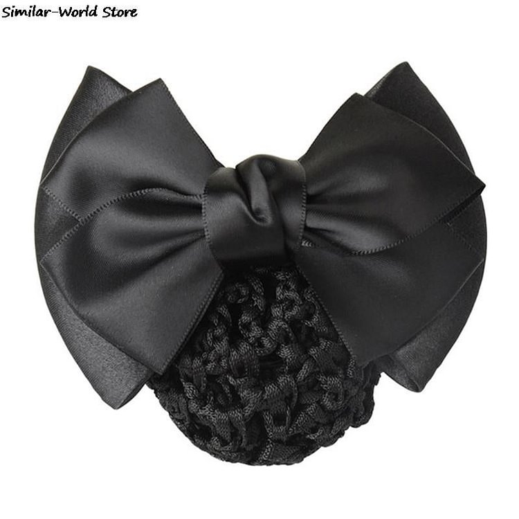 Satin Bow Rhinestone Barrette Lady Hair Clip Cover Bowknot Net Bun Snood