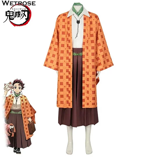 [Wetrose] In Stock Tanjirou Kamado Cosplay Costume  Kimetsu no Yaiba Coat Kimono Haori Fanart Doujin Set Halloween