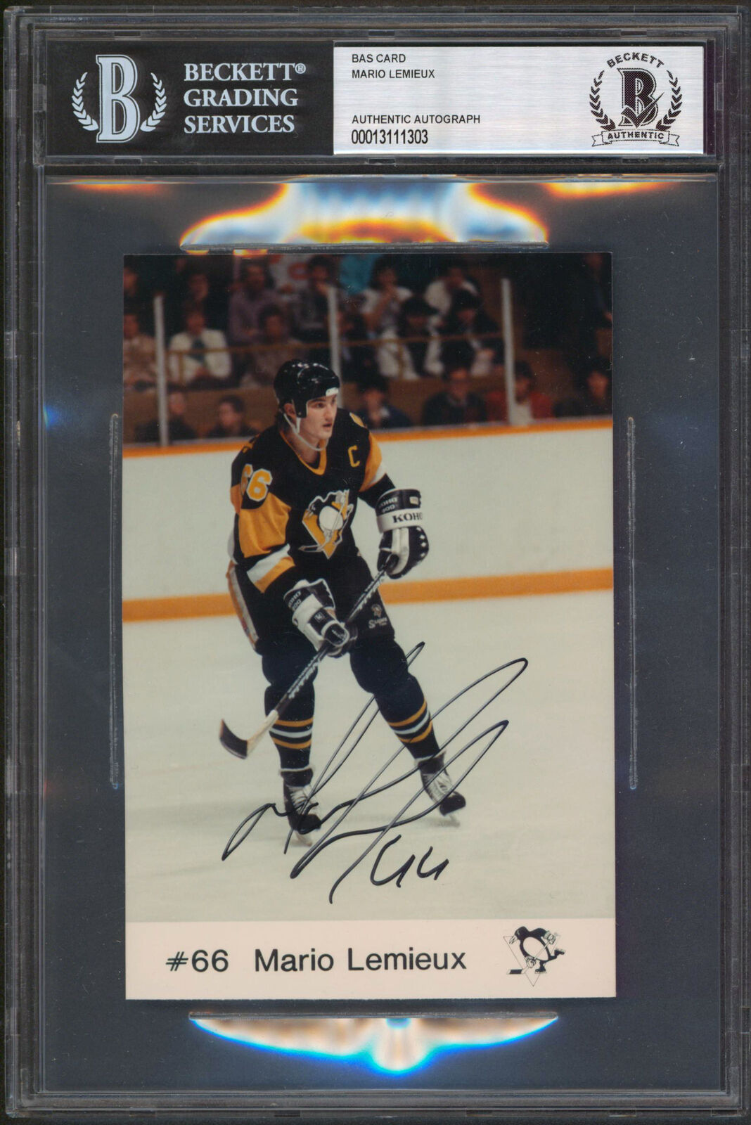 Penguins Mario Lemieux Authentic Signed 4x6 Photo Poster painting Autographed BAS Slabbed