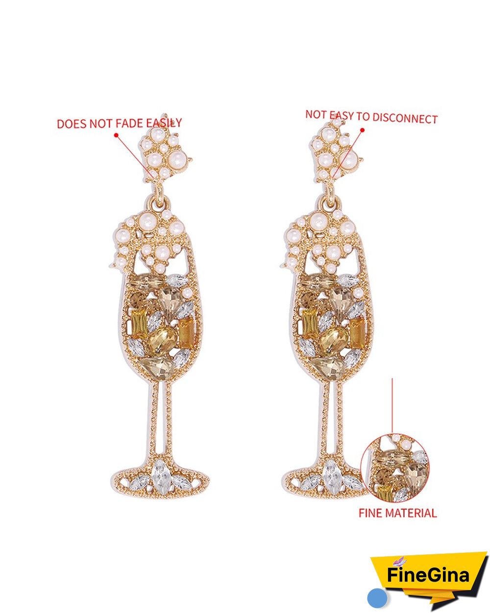 1Pair Goblet Pattern Rhinestone Beaded Drop Earrings
