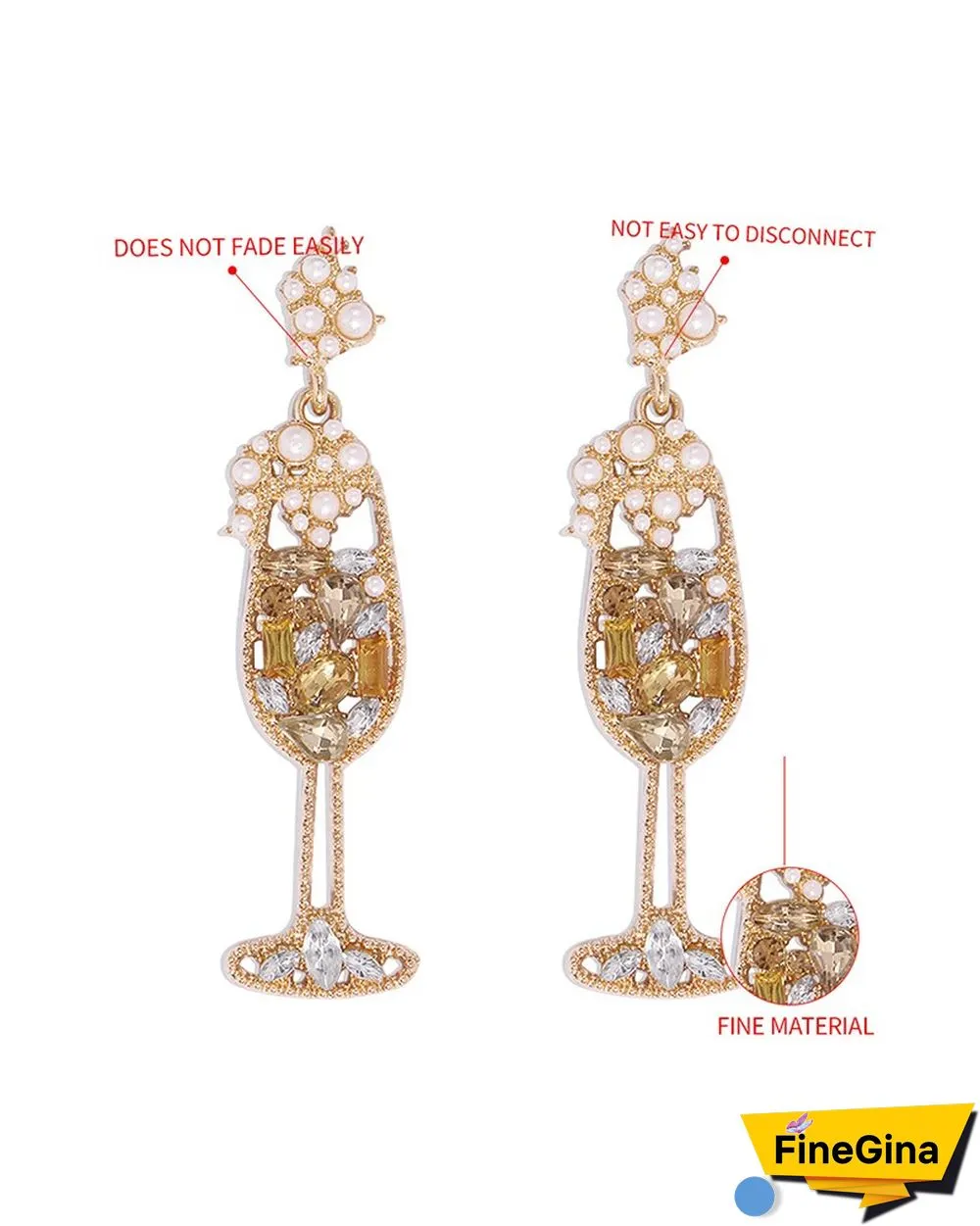 1Pair Goblet Pattern Rhinestone Beaded Drop Earrings