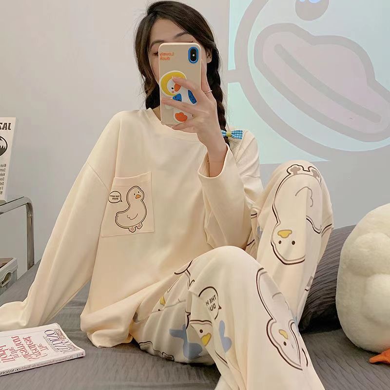 Xinkeke New Large Size Women's Pajama Of Casual Cartoon Spring And Autumn Ladies Pajamas Suit Cotton Long-sleeved Student Homewear Suit