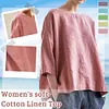 Gioiacombo&trade; Top larghi in cotone e lino con scollo tondo da donna