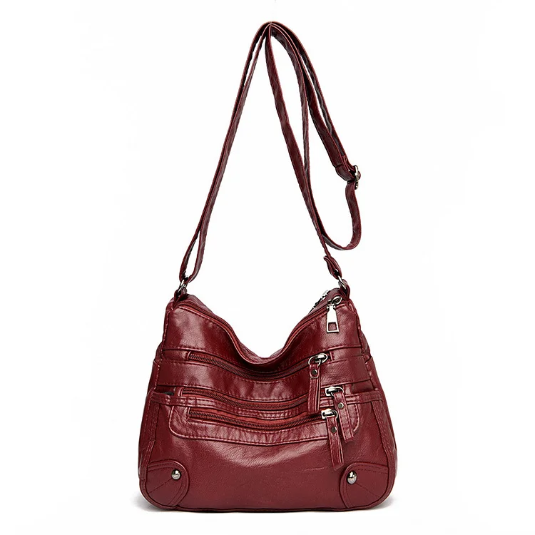 Ladies Soft Leather Fashion Versatile Double Layer Crossbody Bag