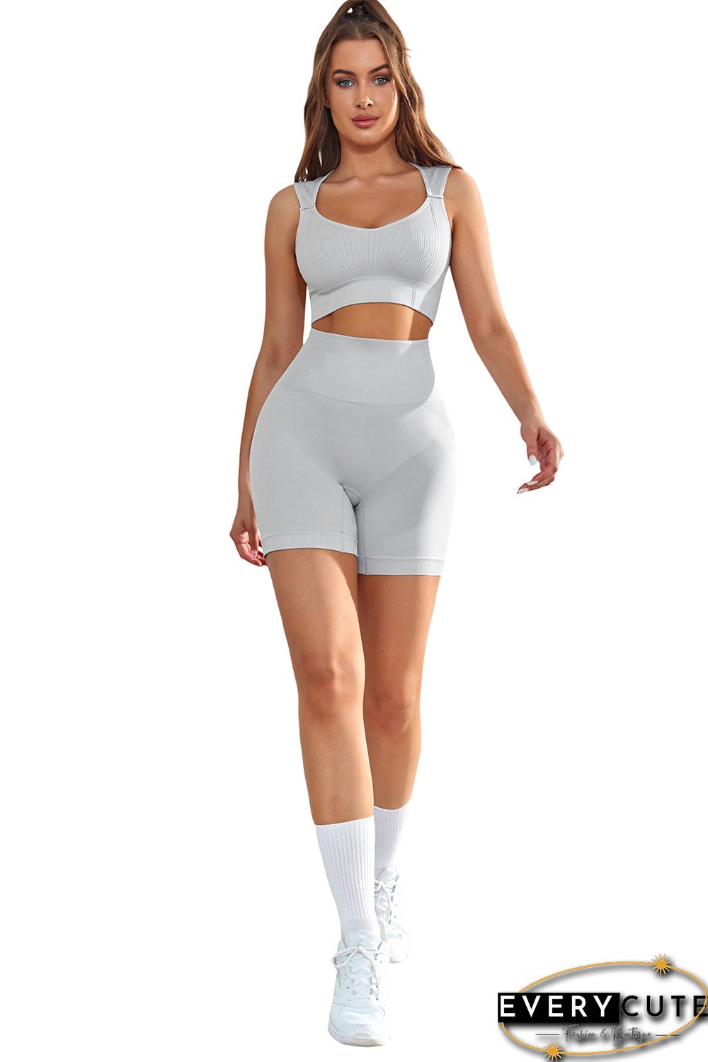 Gray Joint Straps Sleeveless Ribbed Gym Top