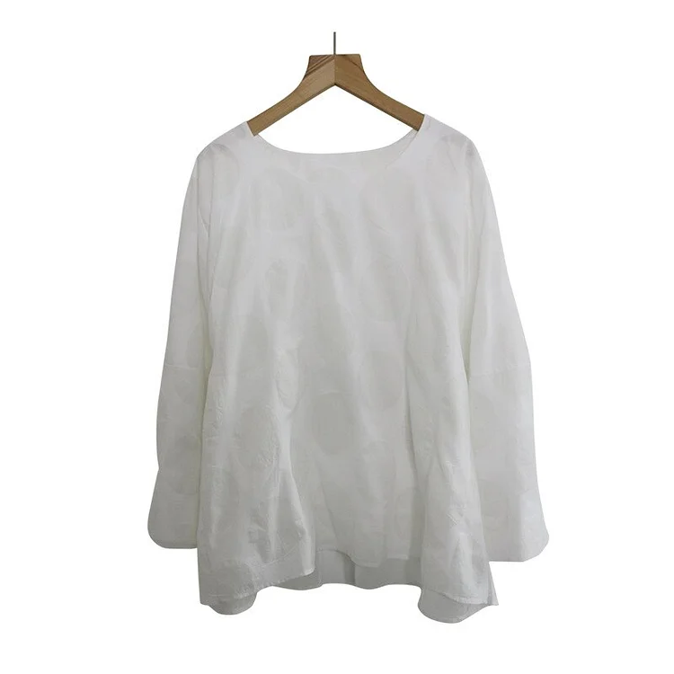 Casual Loose Solid Color O-neck Long Sleeve Crumpled T-shirt  