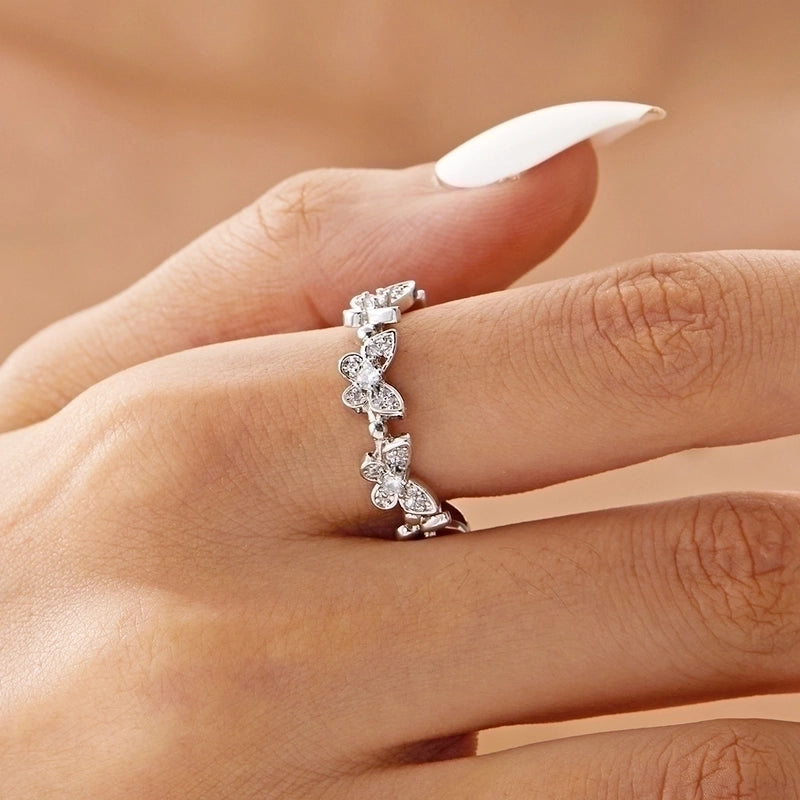 Copper Classic Style Commute Korean Style Inlay Butterfly Rhinestones Open Rings