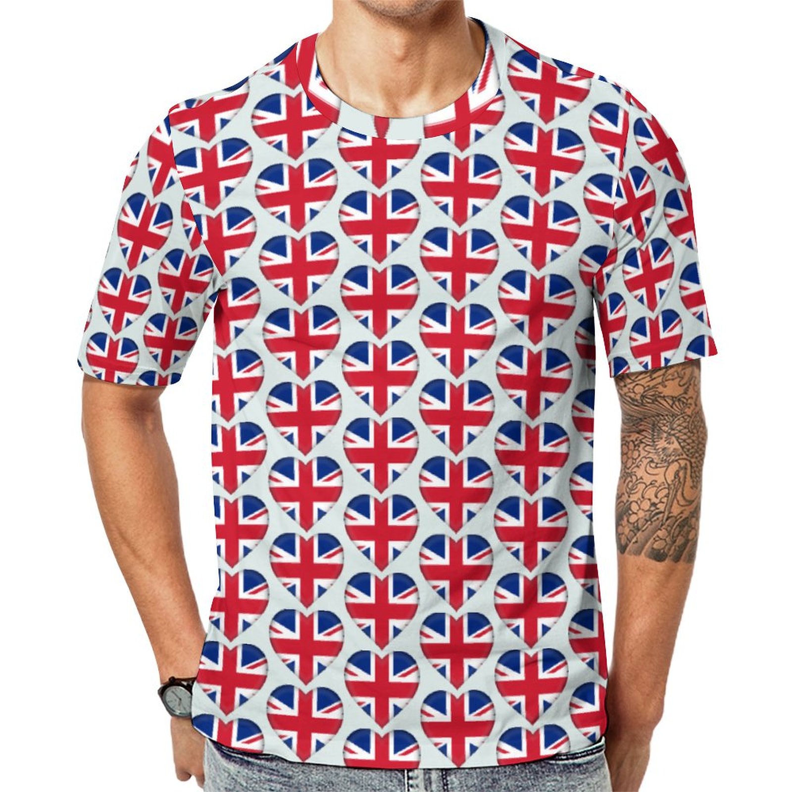 I Love The Uk British Flag Hearts Short Sleeve Print Unisex Tshirt Summer Casual Tees for Men and Women Coolcoshirts