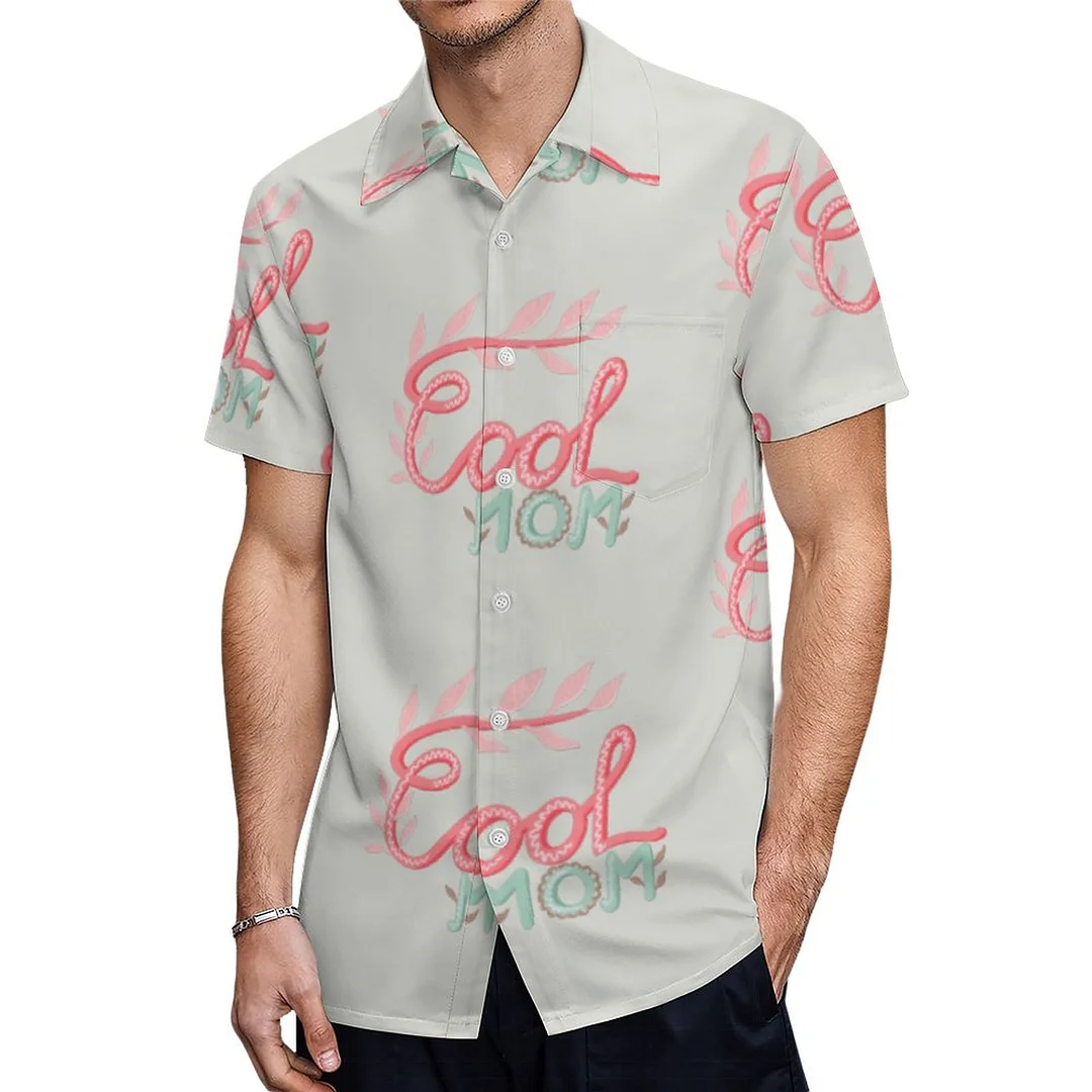 Short Sleeve Cool Mom Hand Lettering Hawaiian Shirt Mens Button Down Plus Size Tropical Hawaii Beach Shirts