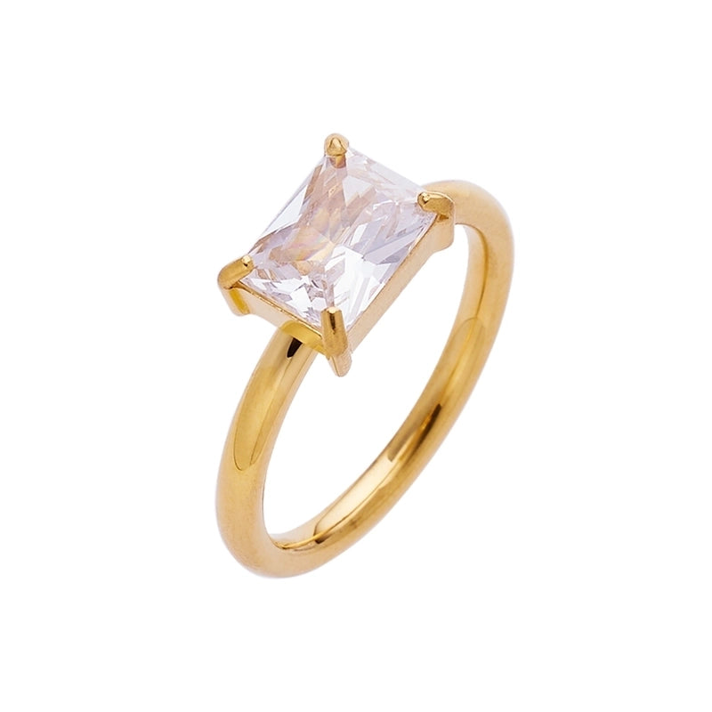 Vintage Style Square Stainless Steel Inlay Zircon Rings