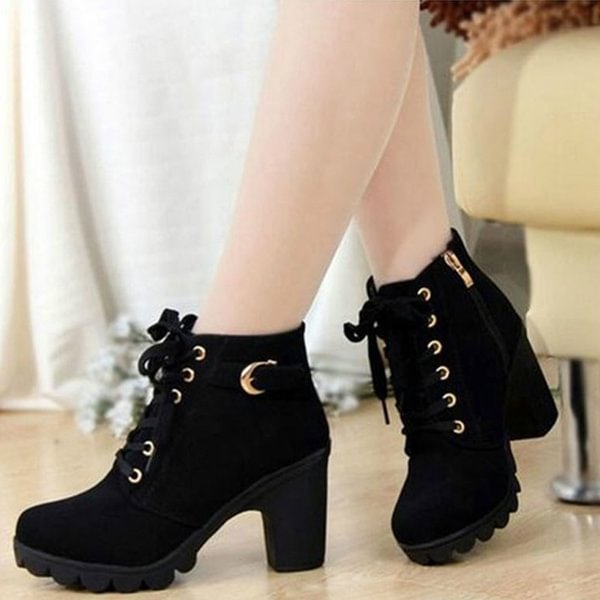 Fashion Women Short Ankle Boots Snow Leather Boots Thick Heels Female Women Shoes - Shop Trendy Women's Clothing | LoverChic