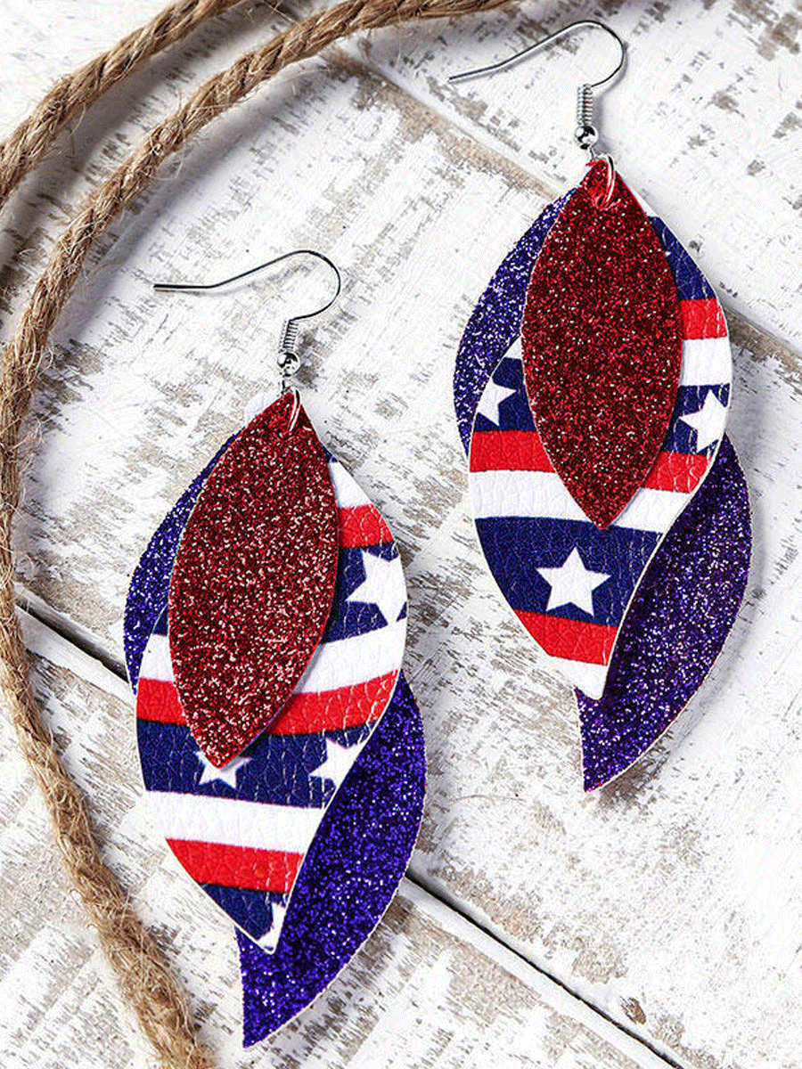 American Flag Sequined Three-Layered Earrings