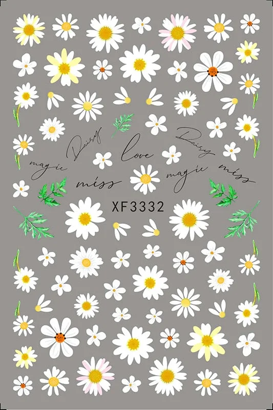 Popular Daisy Nail Sticker for Design Decoration Sunflower Nail Art Decals Adhesive Himawari Sticker for Nail Manicure Design