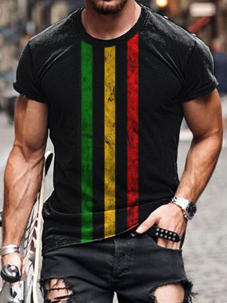 Reggae Music Stripe Pattern Casual T-Shirt