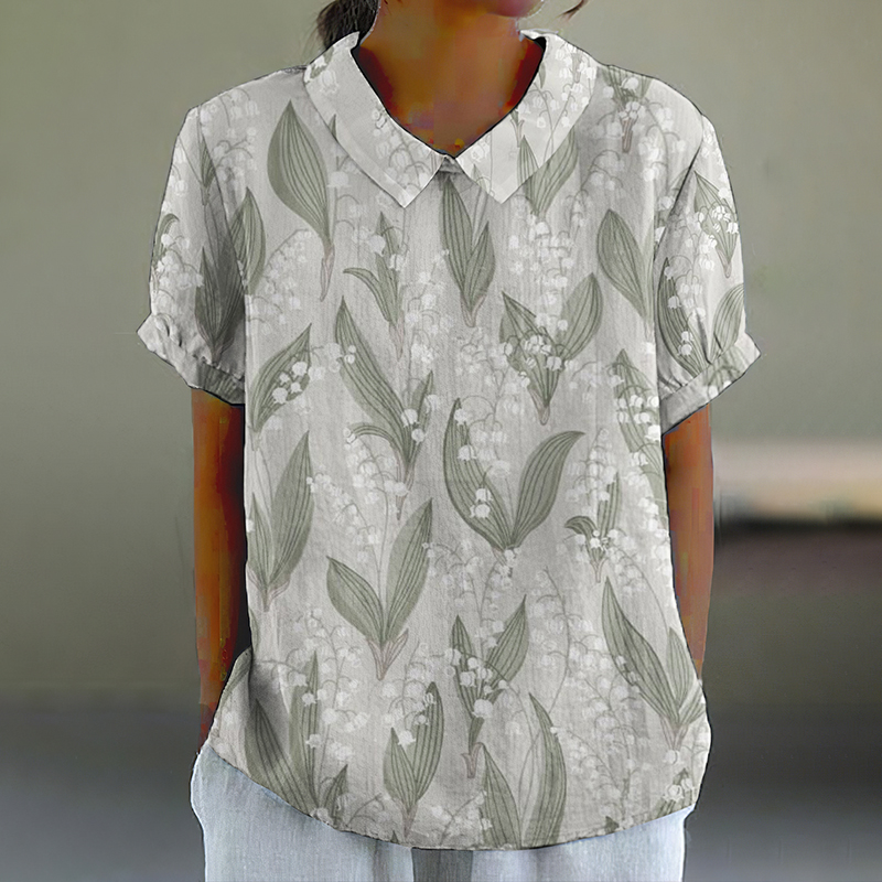 Comstylish Women's Lily Of The Valley Spring Green Lapel Shirt