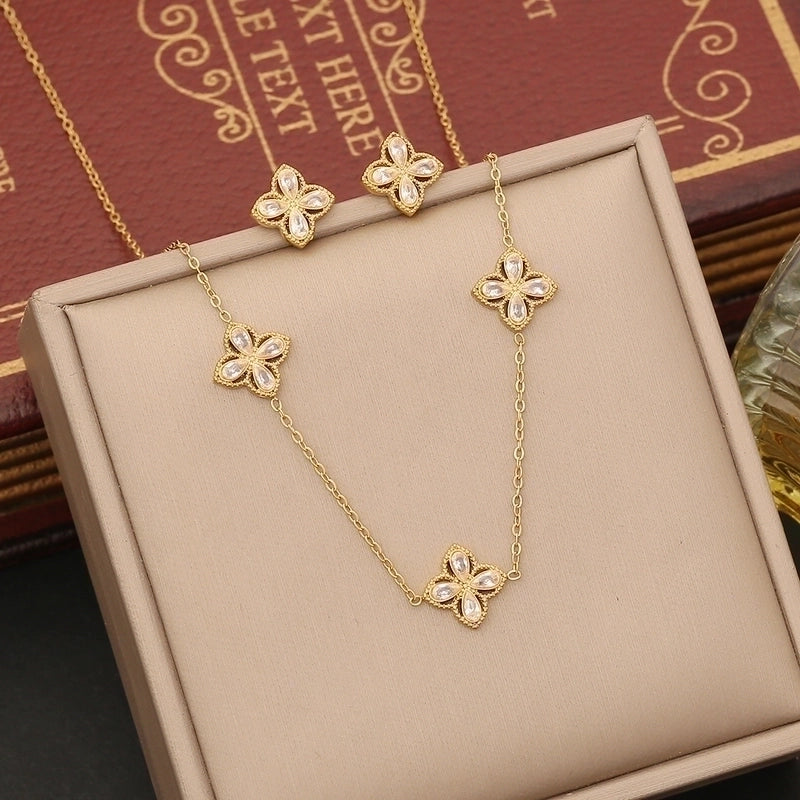 Elegant Luxurious Solid Color 304 Stainless Steel Zircon 18K Gold Plated Inlay Jewelry Set