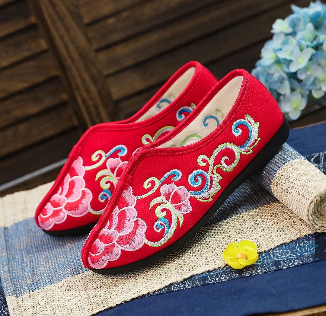 Zingj Zingj Cotton Shoes, Flat Shoes Injection Plastic Soft Sole Winter Clip Cotton And Velvet Embroidered Flower Cloth Shoes Pregnant Women Shoes Women's Shoes
