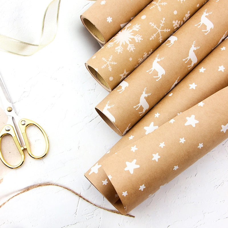 Christmas Cute Snowflake Elk Kraft Paper Party Gift Wrapping Supplies