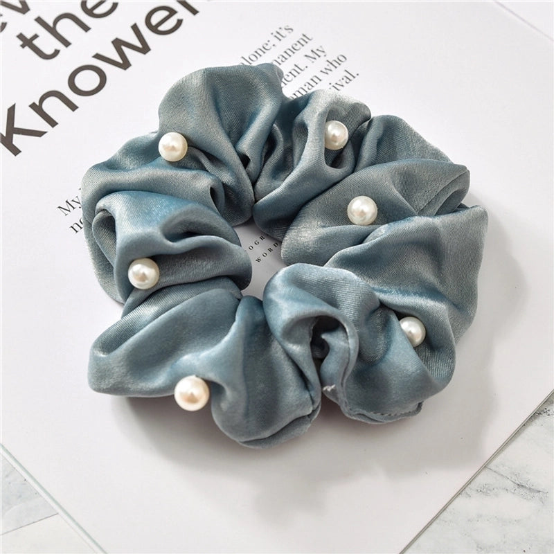 Women’s Minimalist Solid Color Cloth Pearl Hair Tie