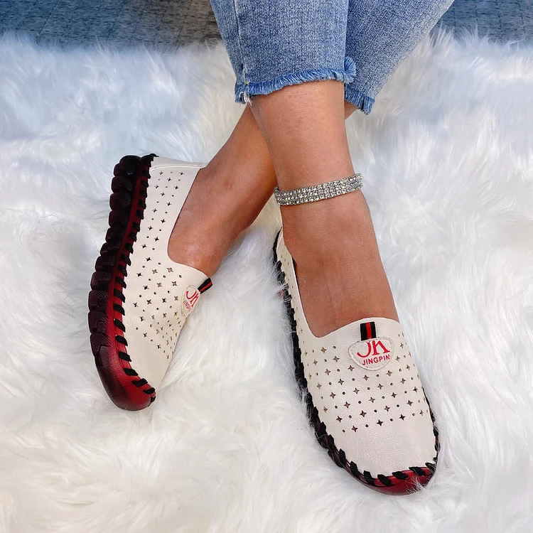 Fashion Hollowed Leather Wide Fit Driving Loafers Slip On QueenFunky