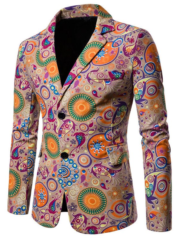 Men's Casual Lining Collar Printed Long-sleeved Suit