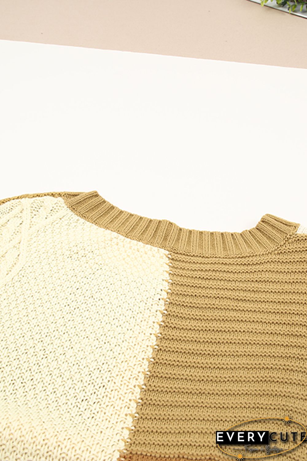Multicolor Crew Neck Contrast Color Block Sweater