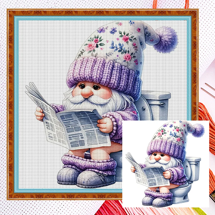 Gnome On The Toilet- 18CT - 2 Strands Threads Counted cross stitch - 25*25cm(Canvas)