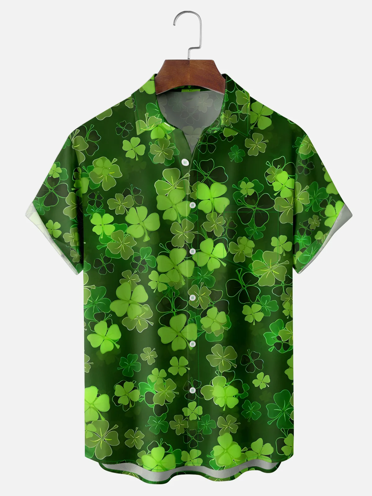 Moisture-wicking St. Patrick's Day Four Leaf Clover Chest Pocket Casual Shirt PLUSCLOTHESMAN