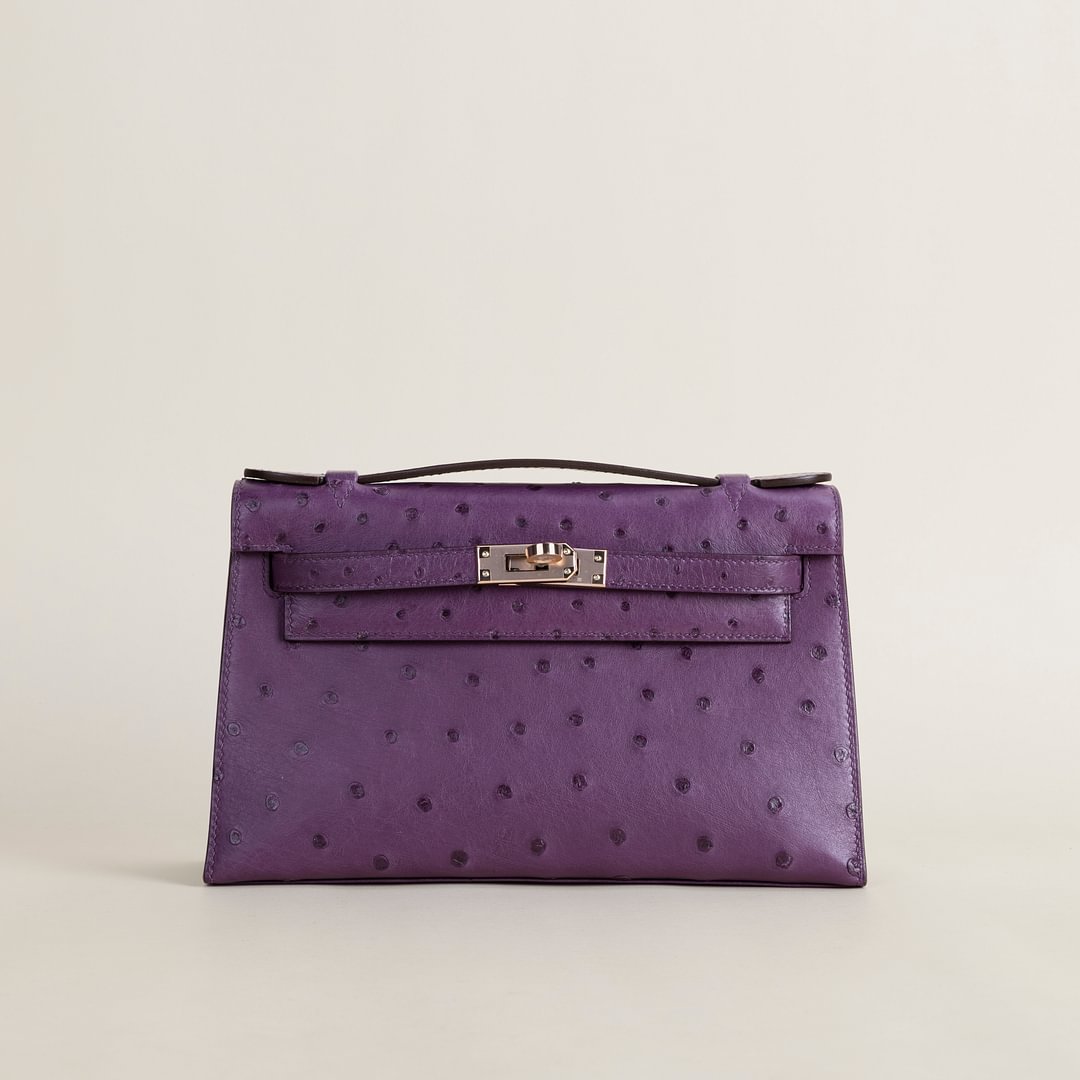 Kelly pochette Ostrich  P9 Anemone  GHW