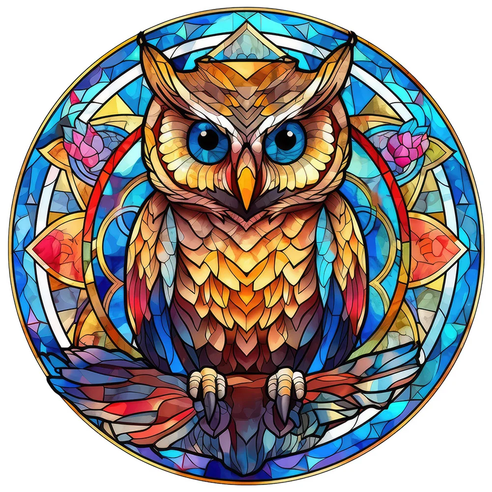 4pcs/Set Diamond Painting - Full Round Drill - Stained Glass Owl(Canvas|30*30cm)