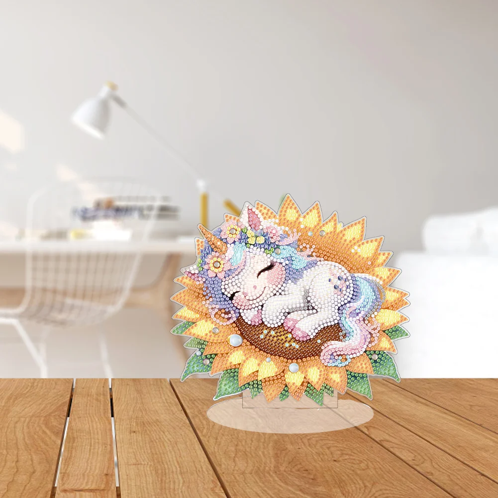 Single-Side Desktop Diamond Art Kits for Adults Beginner Kid (Sunflower Unicorn)