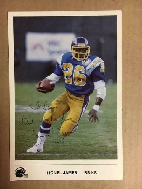 Lionel James San Diego Chargers Signed Autographed 5 1/2 x 8 Kodak Police Card